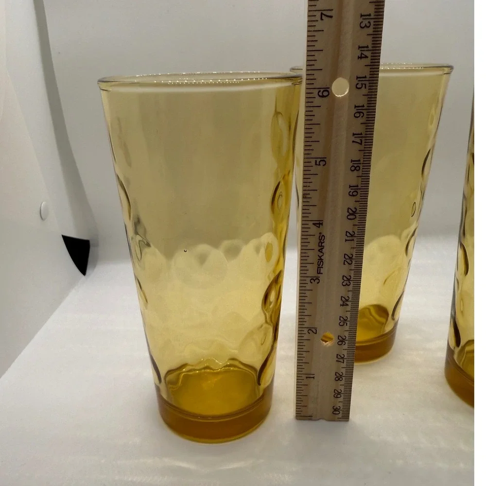 VTG Amber Eldorado Gold Hazel-Atlas Rain Drops Thumbprint‎ Glasses Set of 3 MCM